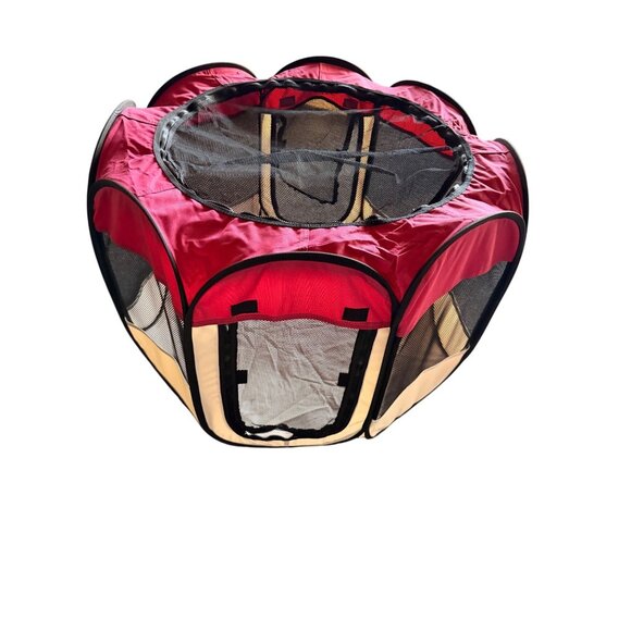 Portable Red Doggie/Cat Dorm Pet Playpen W/ Mesh Sides & Top Zippered Doors 600D - Picture 2 of 14
